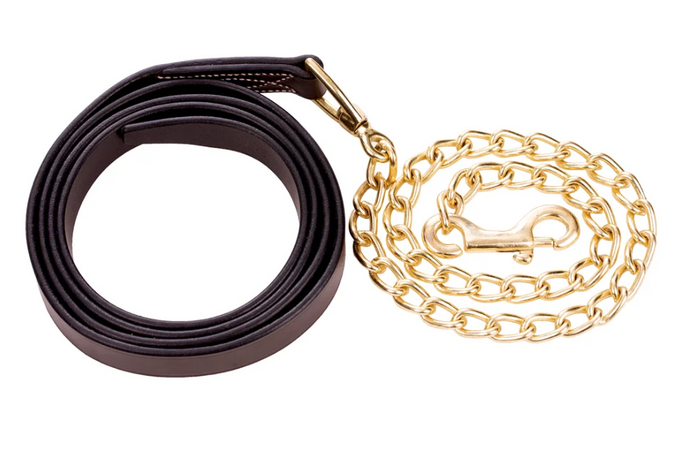 Equinavia Valkyrie Leather Lead Chocolate Brown - Brass Chain