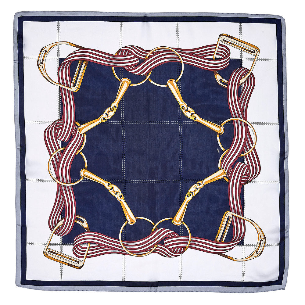 Silky Scarf - Ivory/Navy Bits & Stirrups 28