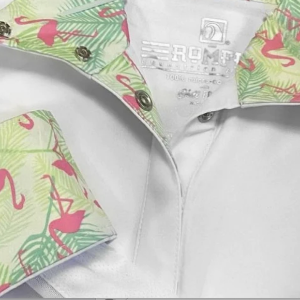Romfh Ladies Lindsey Long Sleeved Show Shirt - White Flamingos