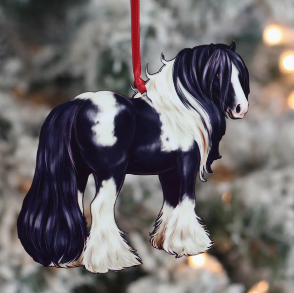 Classy Equine Christmas Ornament - Black Tobiano Gypsy