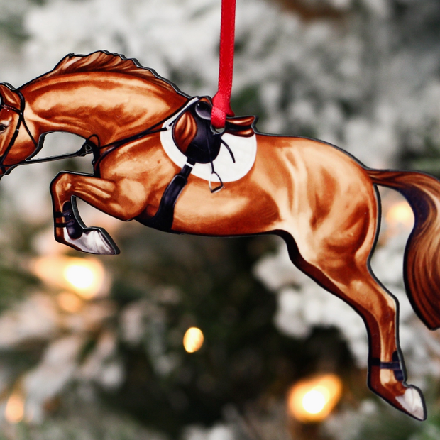 Classy Equine Christmas Ornament - Chestnut Hunter Jumper 2