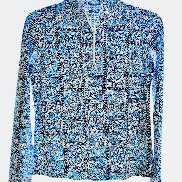 IBKUL Josie Navy/Peri Long Sleeved Mock Zip