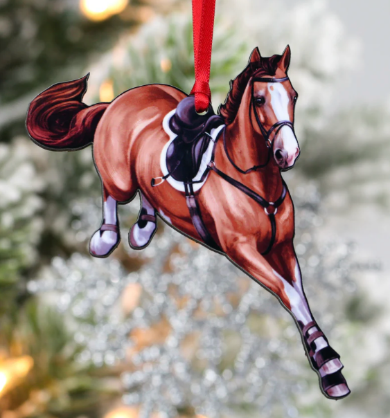 Classy Equine Christmas Ornament - Chestnut Hunter Jumper