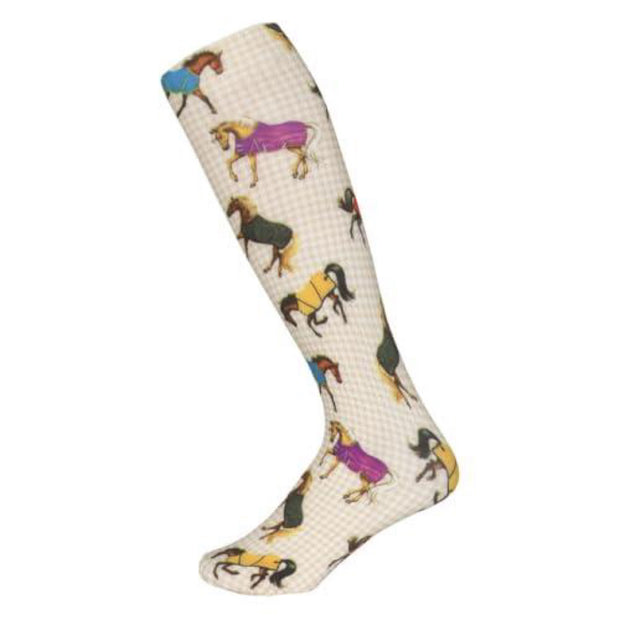 AWST Int'L Lila Horses in Blankets Equestrian Boot Socks Ladies- 9-11