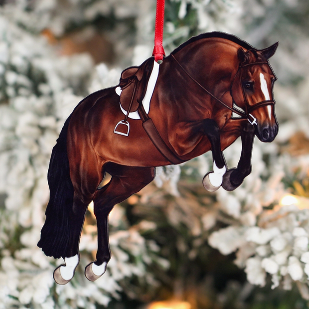 Classy Equine Christmas Ornament - Bay Jumping Horse