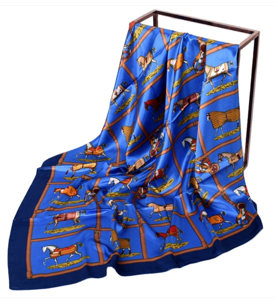 Silky Scarf - Horse in Blanket (Royal) 36”x36”