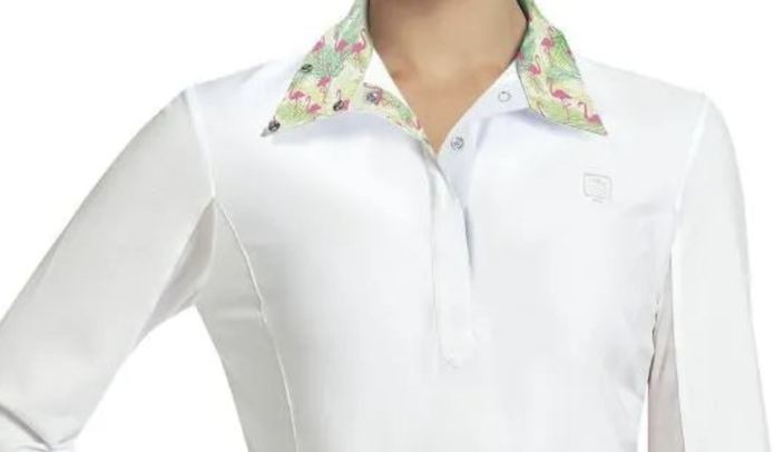 Romfh Ladies Lindsey Long Sleeved Show Shirt - White Flamingos