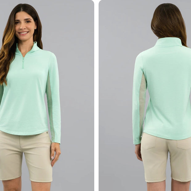 IBKUL Pool Party -  Long Sleeved Mock Zip Sun Shirt