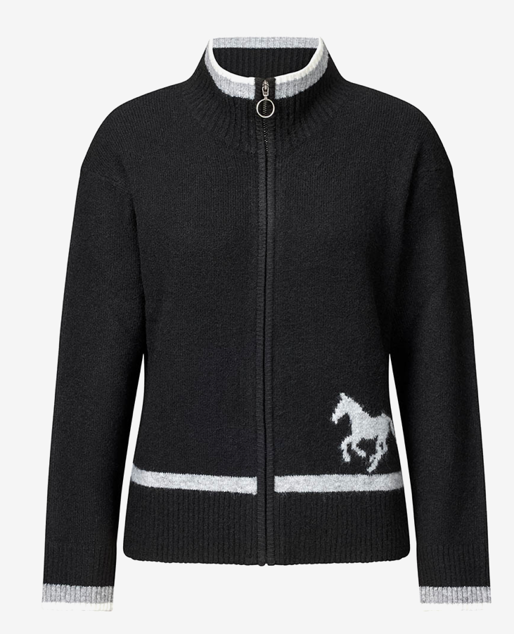 EQL Full Zip Varsity Horse Sweater
