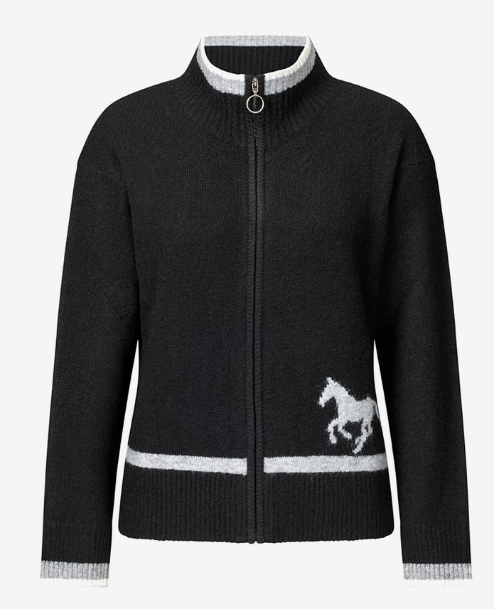 EQL Full Zip Varsity Horse Sweater