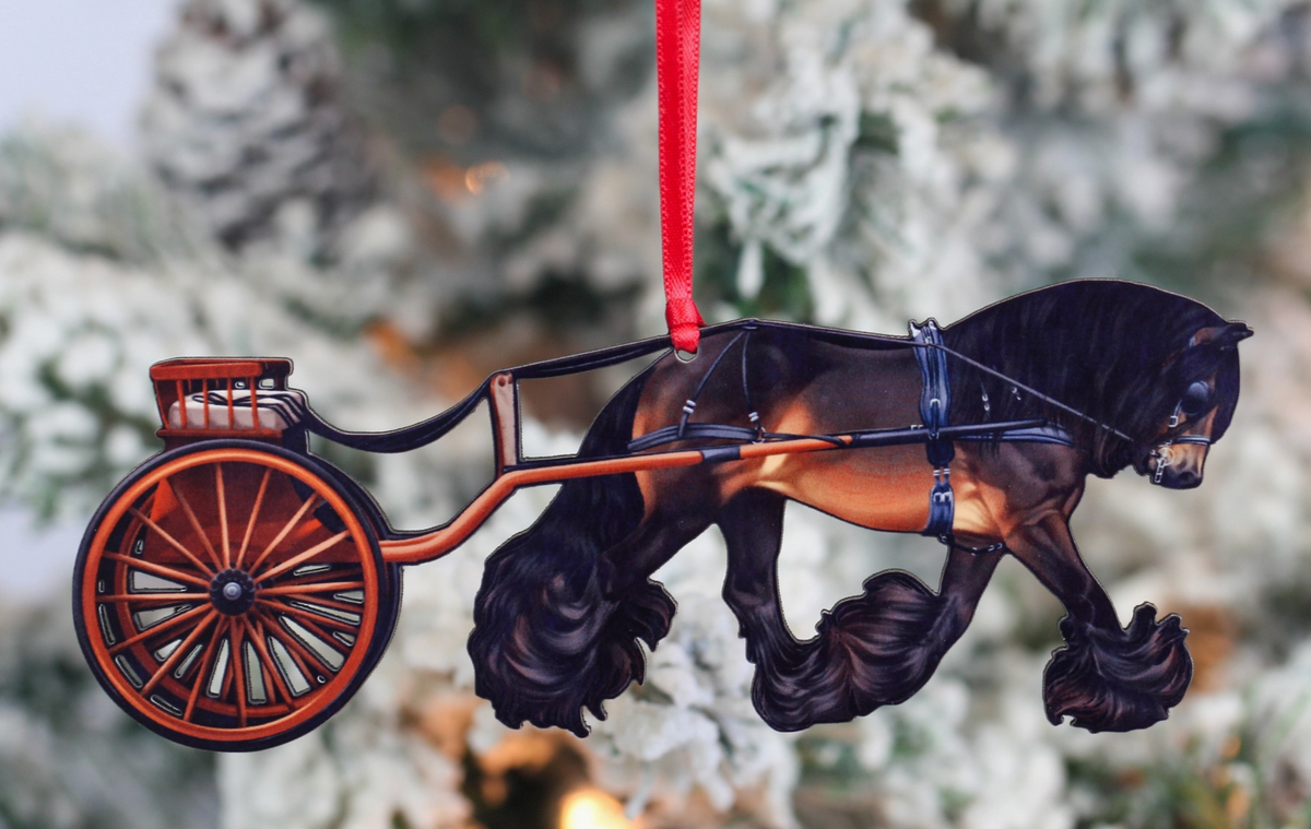 Classy Equine Christmas Ornament - Bay Gypsy Cab Driving Horse