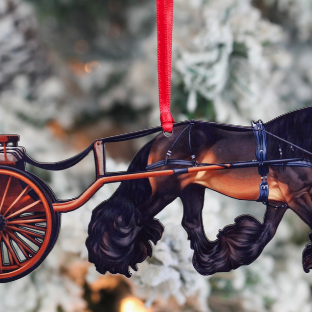 Classy Equine Christmas Ornament - Bay Gypsy Cab Driving Horse
