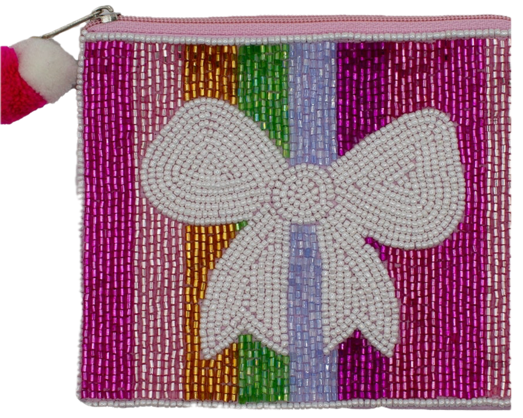 Le Chic Rainbow White Bow Beaded Coin Pouch