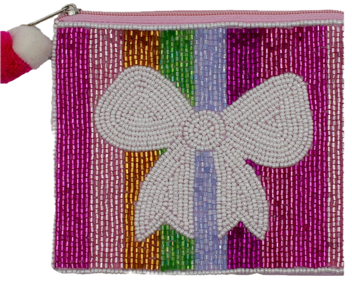 Le Chic Rainbow White Bow Beaded Coin Pouch