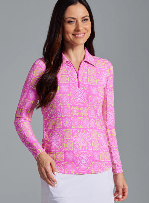 IBKUL Pink Colette Long Sleeved 1/4 Zip