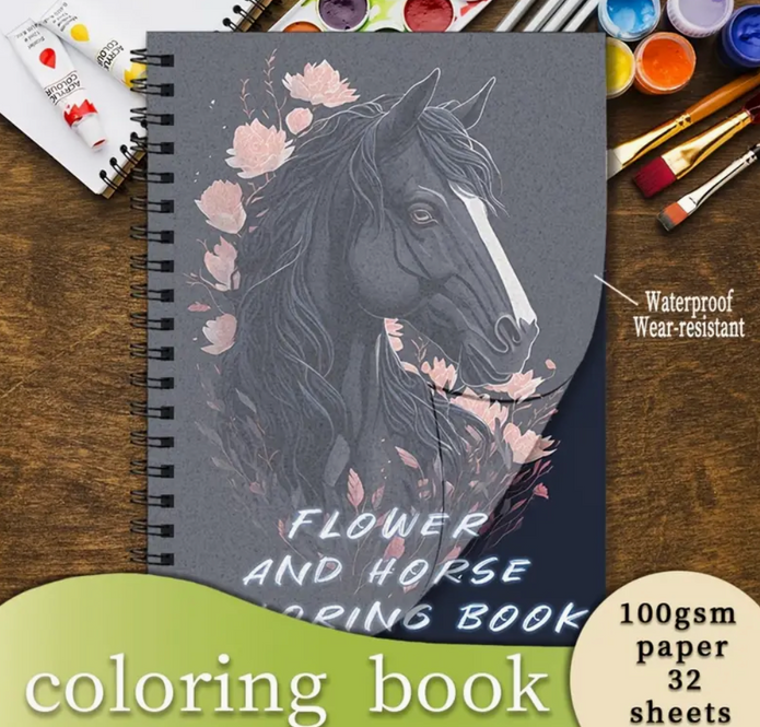 Black Stallion Designs Flower & Horse Coloring Book