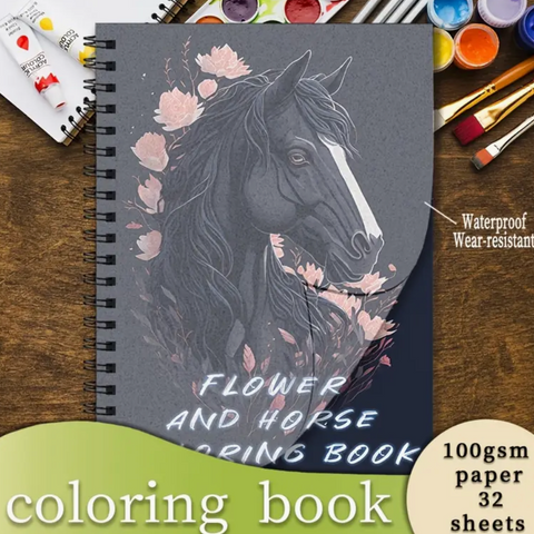 Black Stallion Designs Flower & Horse Coloring Book