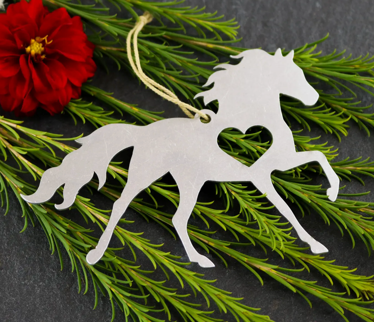 Metal Heart Horse Ornament