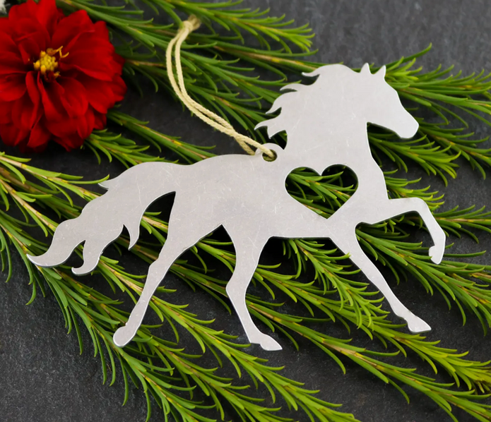 Metal Heart Horse Ornament