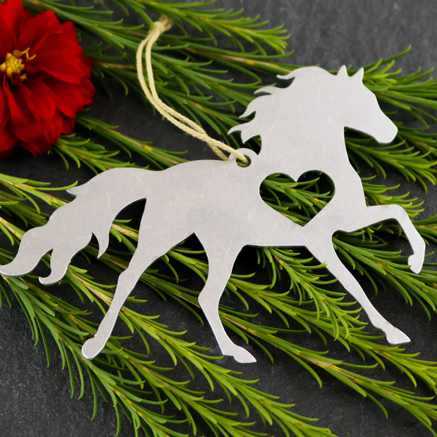 Metal Heart Horse Ornament