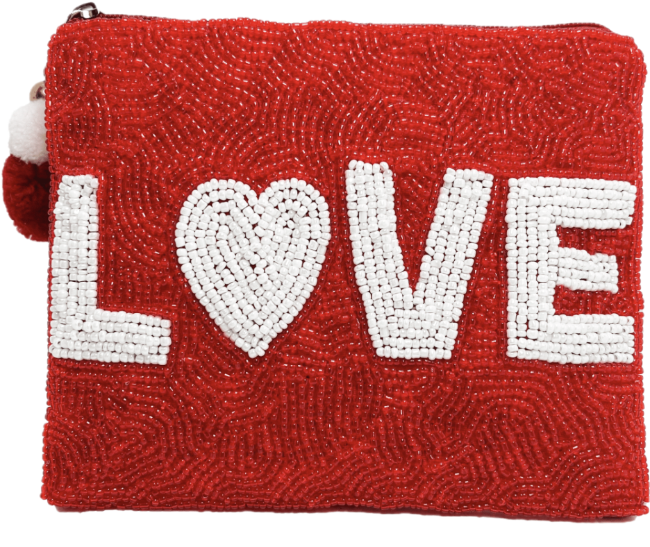 Le Chic Red Love Beaded Coin Pouch