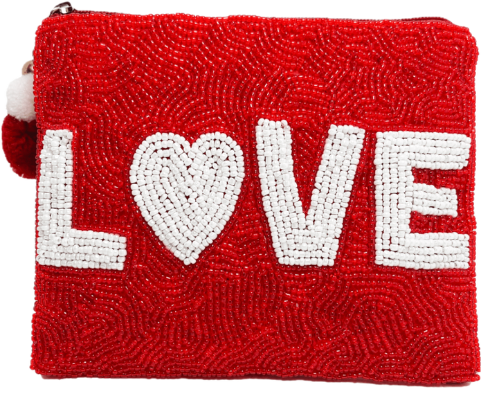 Le Chic Red Love Beaded Coin Pouch