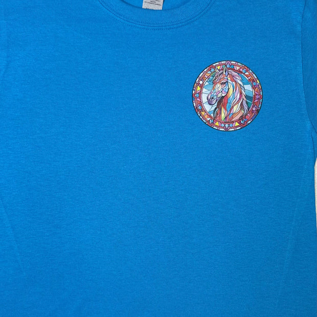 Black Stallion Turquoise T-Shirt - Stained Glass Medallion