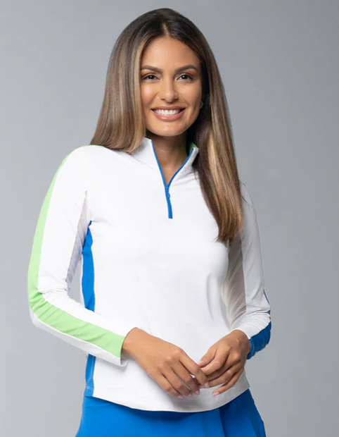IBKUL Color Block Long Sleeved Mock 1/4 Zip