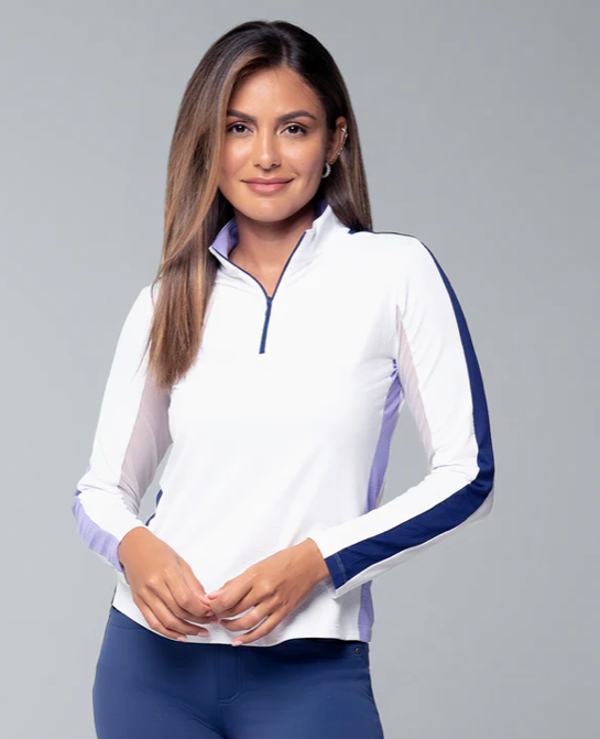 IBKUL Color Block Long Sleeved Mock 1/4 Zip