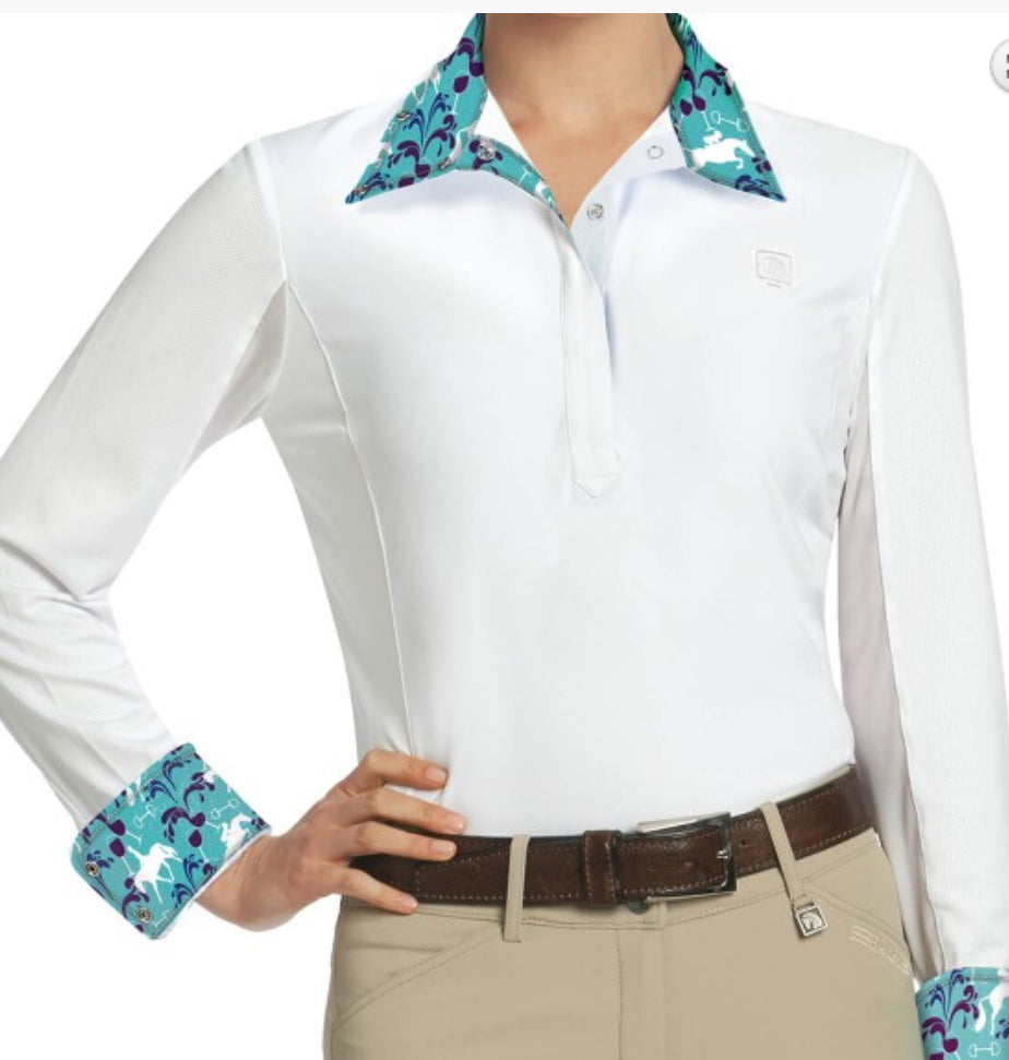 Romfh Ladies Lindsey Long Sleeved Show Shirt - White/Light Grey Logo