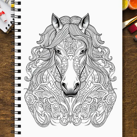 Black Stallion Designs Flower & Horse Coloring Book