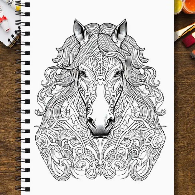 Black Stallion Designs Flower & Horse Coloring Book